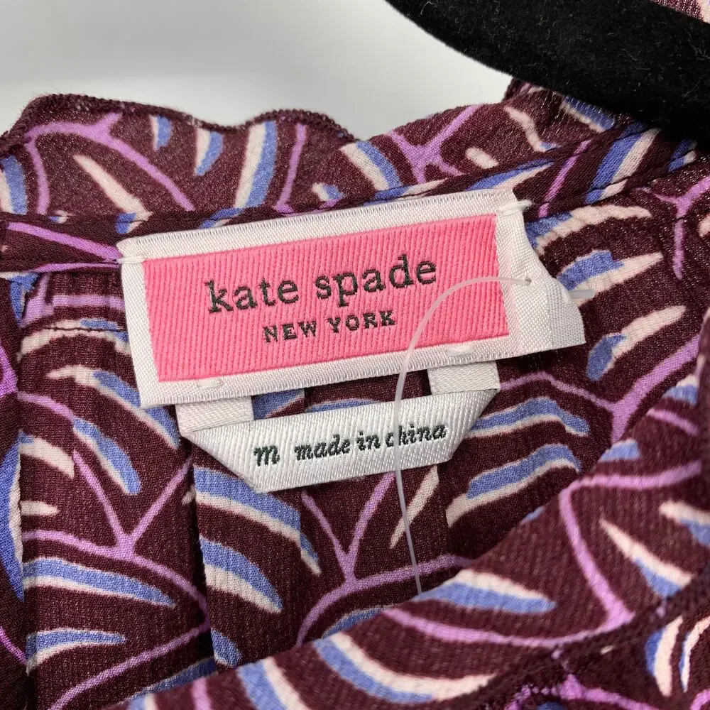 Kate Spade Party Bubbles Blouse Womens Size Medium Mission Fig Dark Purple NEW